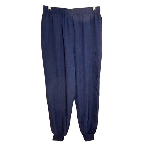 Navy Blue Elastic Waist Jogger Pants With Pockets Relaxed Fit Lightweight Fabric - Picture 1 of 7
